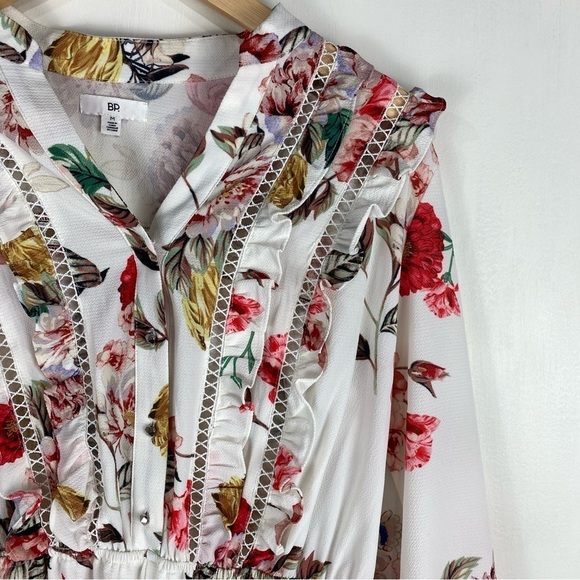 BP. Eyelet Ruffle Floral Flower Print Long Sleeve‎ Romper Dainty Flowy Medium - Picture 2 of 7